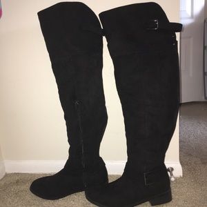 Black Faux Suede Over the Knee Boots